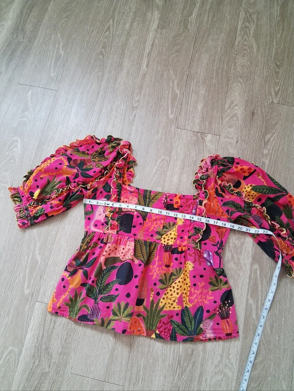 Farm Rio Pop Leopards Square Neck Puff Sleeve Blouse